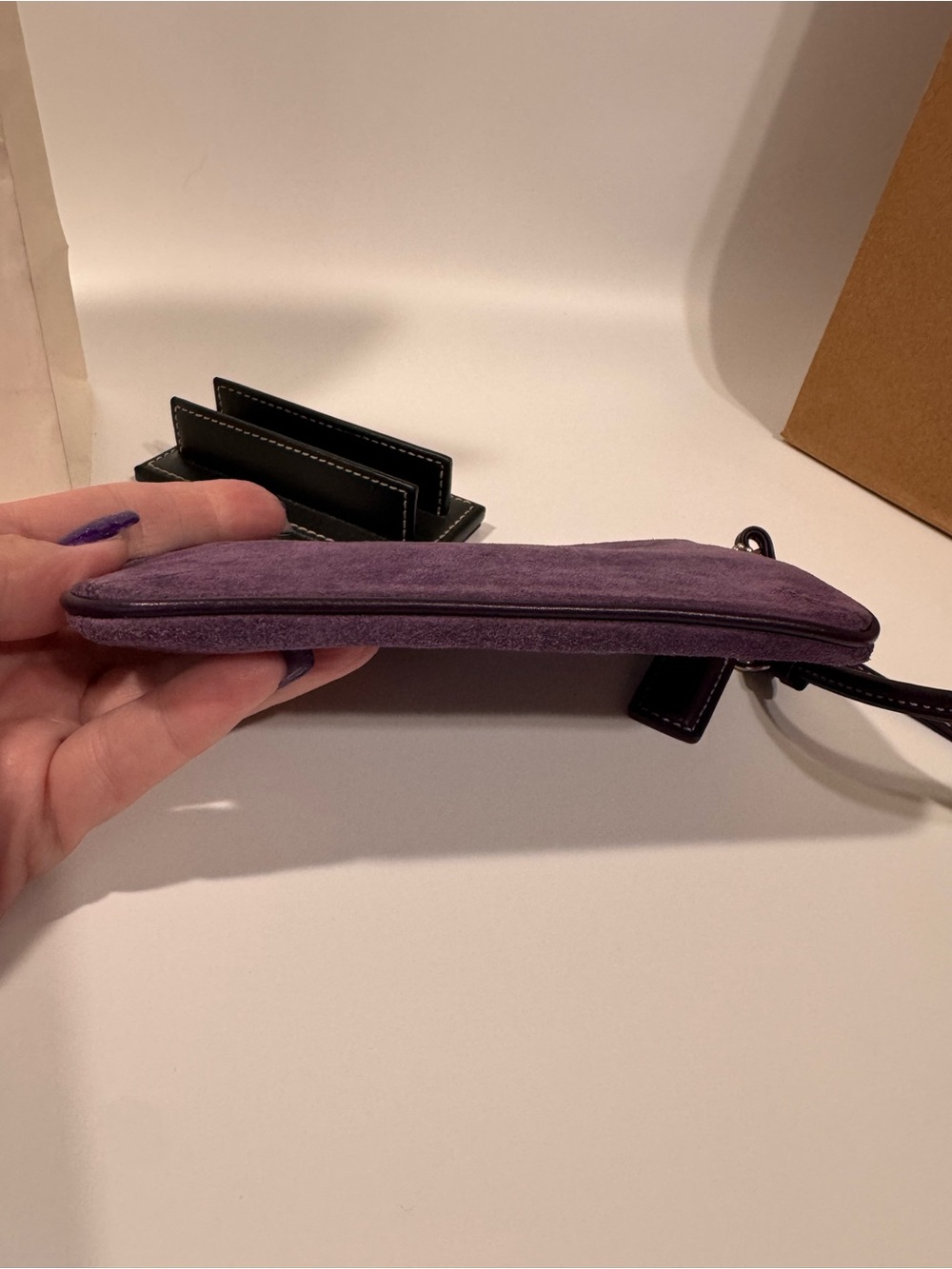 Coach Purple Suede & Metallic Patchwork Wristlet Duo - Picture 16 of 16